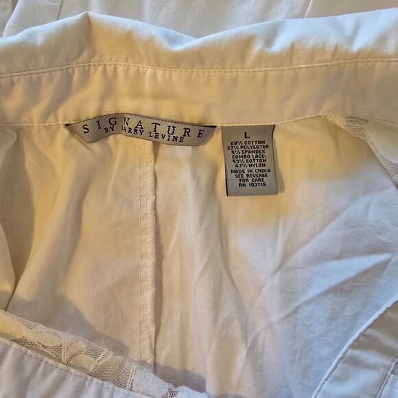Signature by Larry Levine Button Down Blouse Women's L White Lace Accent - Picture 4 of 16